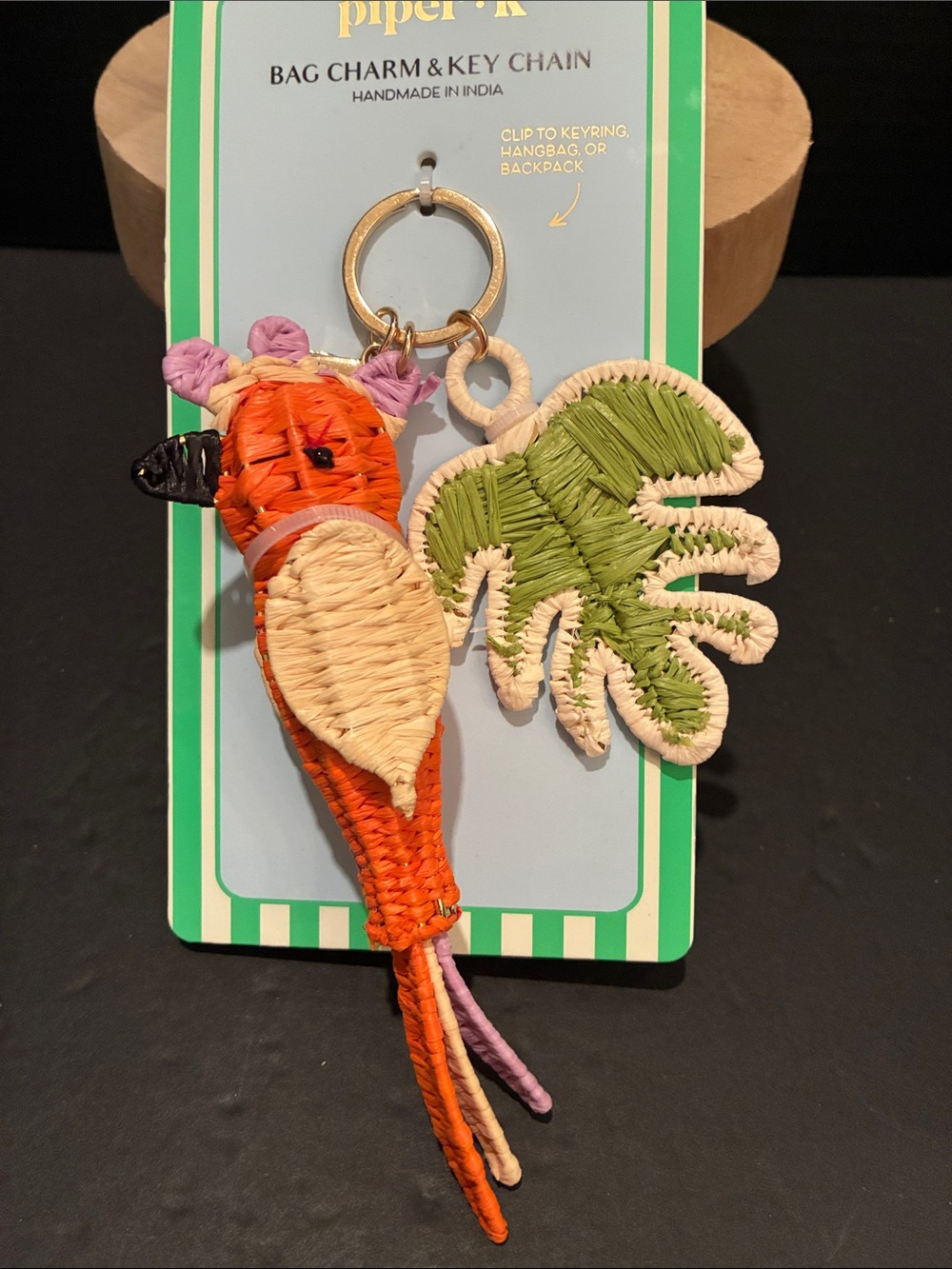 piper k Wiker Parrot 🦜 and Palm Leaf Bag Charm & Key Chain